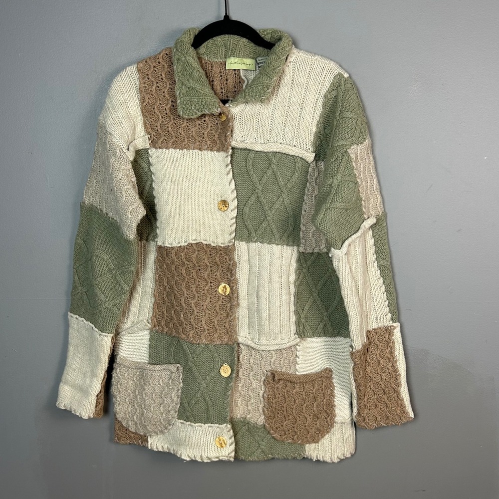 90s Y2k Cottagecore Anthropologie Cardigan Sweater Large Wool Patchwork Earthy